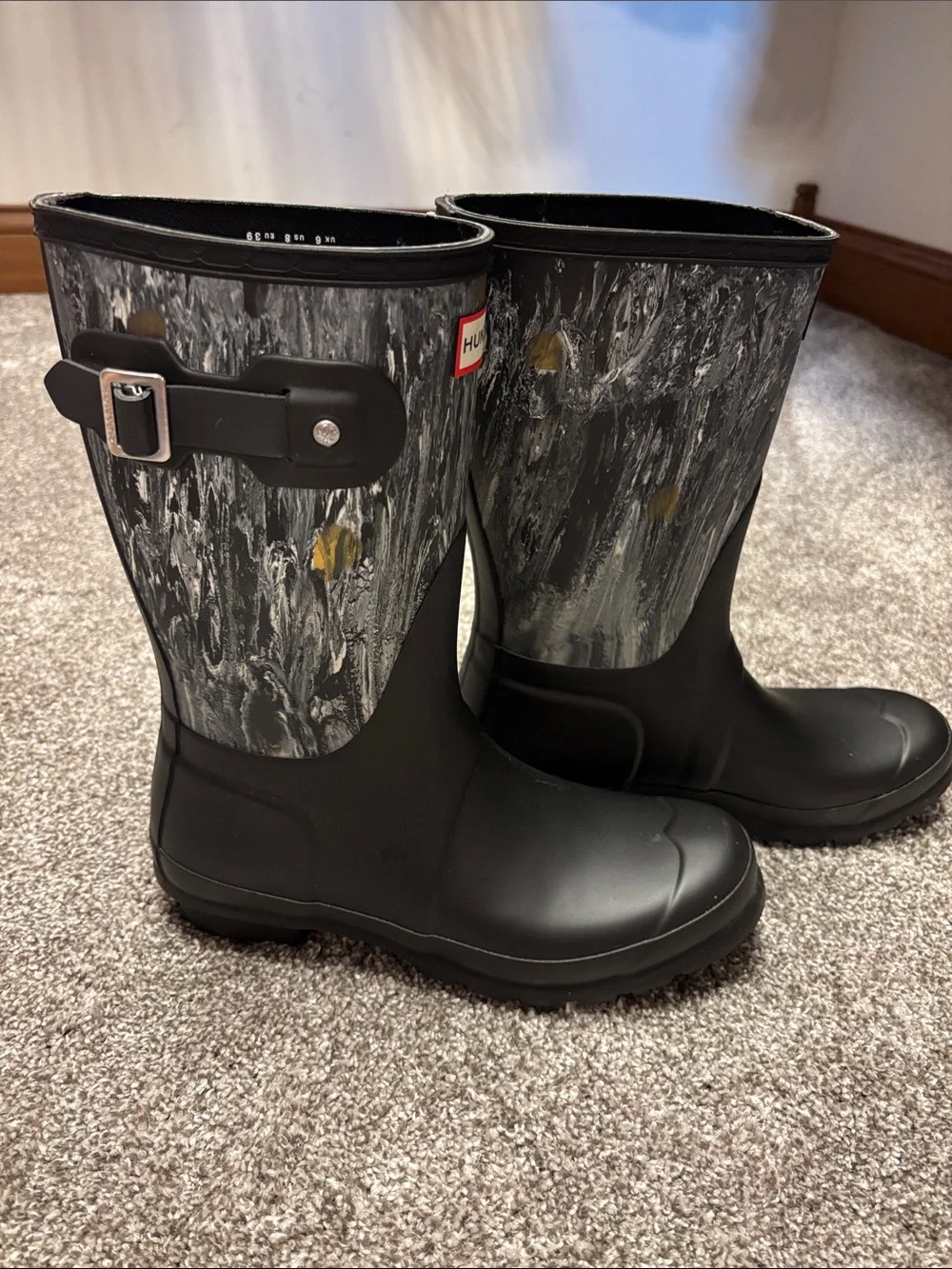 New Hunter Women's Black Marble Rain Boots